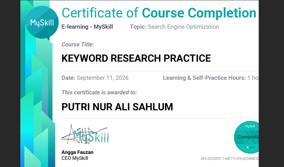 Preview sertifikat Keyword Research Practice
