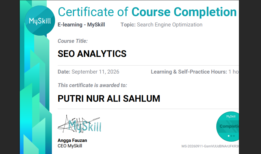 Preview sertifikat SEO Analytics