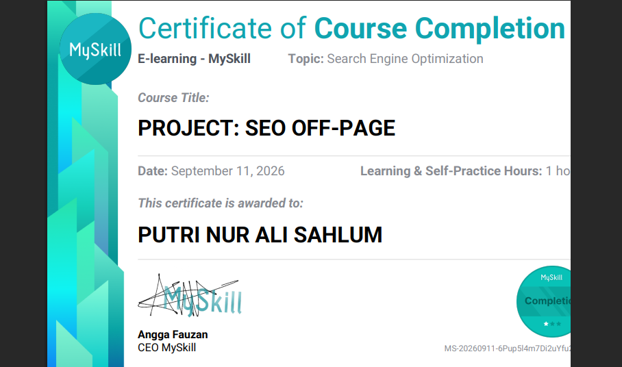 Preview sertifikat Project SEO Off Page